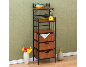 SEI Manilla Three Drawer Rattan Bakers Rack