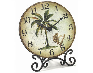 Infinity Instruments Palm Tree and Monkey Desktop and Tabletop Clock - Fast FREE FedEx Shipping!