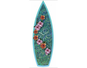 Infinity Instruments Surfboard Wall Clock with Flowers - Fast FREE FedEx Shipping!