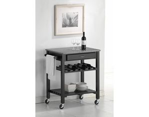 Baxton Studio Quebec Black Wheeled Modern Kitchen Cart with Granite Top