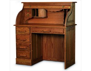Haugen Home Solid Oak Roll Top Single Pedestal Desk