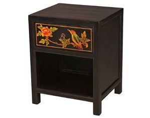AsiaEXP Black Nightstand Painted Bird and Peony Drawer