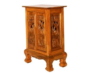 AsiaEXP Carved Openwork Panel with Elephant Jungle Design and Pine Finish Nightstand