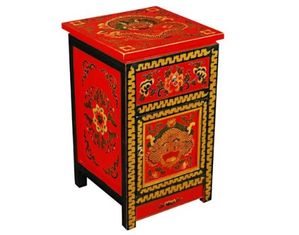 AsiaEXP Red Black Tibetan Nightstand with Dragon and Flower with Designs