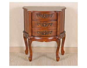 ICI Carved Wood Three Drawer Scalloped Night Stand