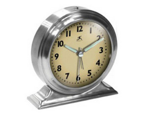 Infinity Instruments Brushed Nickel Cream Face Metal Alarm Clock