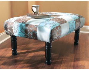 CBK Circles and Plain Fabric Patchwork Tufted Ottoman