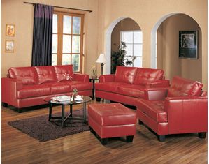 Union Square Red Bonded Leather Ottoman
