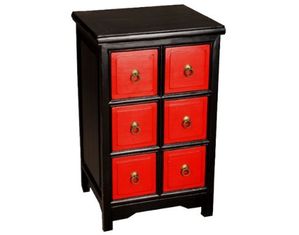 AsiaEXP Black and Red Asian Contemporary 6 Drawer Mini Chest