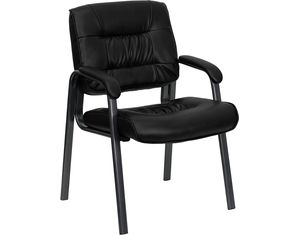 Flash Furniture Black Leather Eco-Friendly Executive Side Chair with Titanium Frame Finish Office Seating