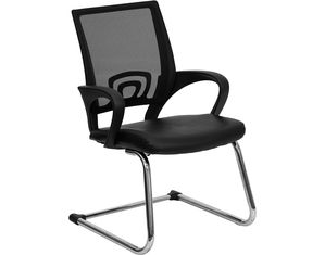 Flash Furniture Black Leather Office Side Chair with Black Mesh Back and Sled Base