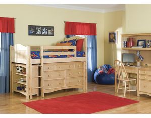 Bolton Furniture Cottage Twin Size Low Loft with Wakefield Drawers and Bookcase Set - Natural or White!
