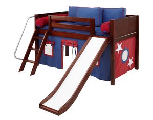 Maxtrix Full Size Low Loft Bed w. Angle Ladder and Slide