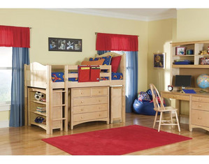 Bolton Furniture Cottage Twin Size Low Loft with Essex Drawers and Bookcase Set - Natural or White!