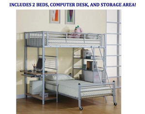 Union Square Chic Silver Metal Twin Over Twin Loft Bed with INSIDE DELIVERY!