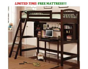 Coaster Company Executive Workstation Twin Loft Bed with FREE Mattress!