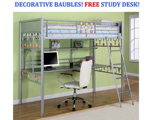 Powell Bauble Girls Twin Size Study Loft Bed - Fast FREE FedEx Shipping!