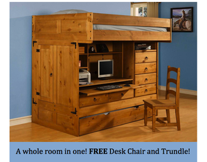 Powell Rustica Full Over Twin All in One Loft Bunk Bed with Chair - FREE Inside Delivery!