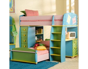 Powell Sunday Funnies Loft Bunk Bed Complete Set - FREE Inside Delivery!