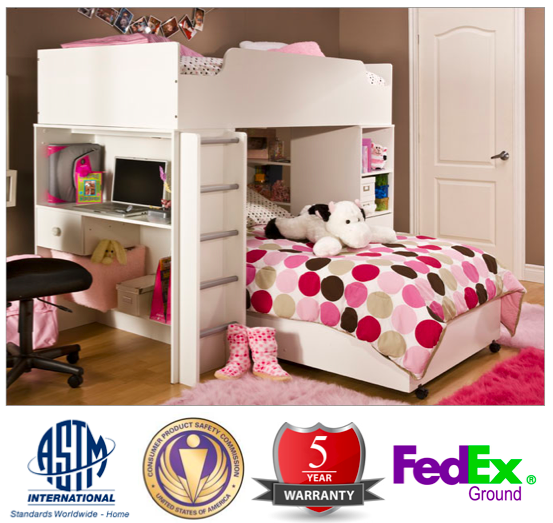 South Shore White Logik Loft Bed - Fast FREE FedEx Shipping! image