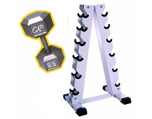 CAP Barbell 210 lb Hex Dumbbell Set (5-30 lbs in 5 lb increments) w/ RK-12 Rack