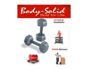 Body-Solid Grey Hex Dumbbell Set 5 to 50 lbs - with INSIDE Delivery!
