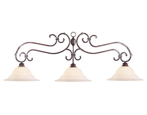 Cue & Case Weathered Copper Bar with 3-Shade Warm Alabaster Fluted Glass Pool Table Light