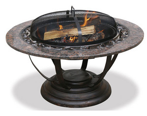 UniFlame 35 inch Granite Mantel Outdoor Fireplace with Decorative Cast