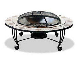 UniFlame 45 inch Wide Outdoor Fireplace with Bowl and Ceramic Tile Mantel