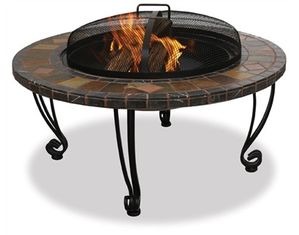 Blue Rhino 34 Inch Wide Outdoor Fireplace with Slate Mantel with Copper Accent