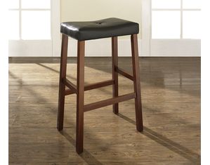Crosley Furniture Upholstered Saddle Seat Bar Stool in Classic Cherry Finish with 29 Inch Seat Height - Set of 2 (CF500229-CH)