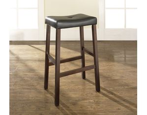 Crosley Furniture Upholstered Saddle Seat Bar Stool in Vintage Mahogany Finish with 29 Inch Seat Height - Set of 2 (CF500229-MA)
