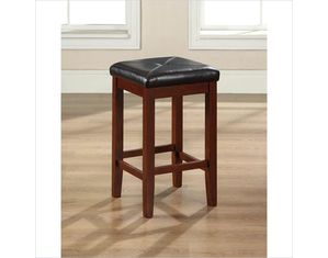 Crosley Furniture Upholstered Square Seat Bar Stool in Classic Cherry Finish with 29 Inch Seat Height-Set of 2