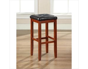 Crosley Furniture Upholstered Square Seat Bar Stool in Vintage Mahogany Finish with 29 Inch Seat Height- Set of 2