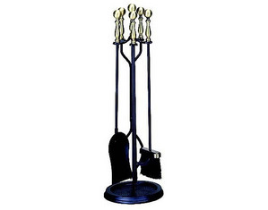 UniFlame 31 inch 5 Pieces Antique Brass and Black Fireset with Ball Handles - Fast FREE FedEx Shipping!