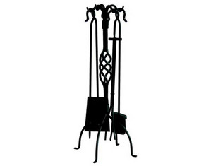 UniFlame 5 Pieces Black Wrought Iron Fire Set with Center Weave