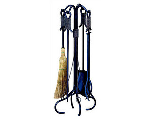 UniFlame 5 Pieces Black Wrought Iron Fireset with Cooper Rope - Fast FREE FedEx Shipping!
