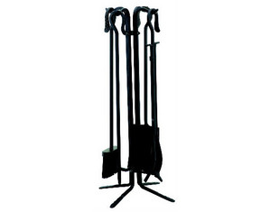 UniFlame 5 Pieces Black Wrought Iton Fireset with Crook Handles