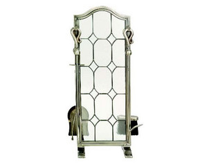 UniFlame 5 Pieces Gorgeous pewter Leaded Glass Fireset - Fast FREE FedEx Shipping!