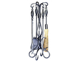 UniFlame 5 Pieces Pewter Fireset with Birdcage Handles