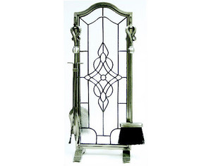 UniFlame 5 Pieces Pewter Leaded Glass Fireset - Fast FREE FedEx Shipping!