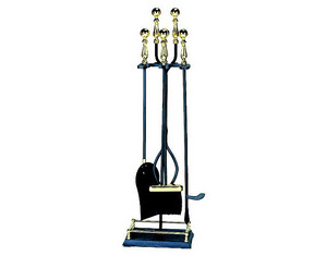 UniFlame 5 Pieces Polished Brass and Black Fireset with Two Tong Handles - Fast FREE FedEx Shipping!