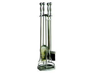 UniFlame 5 Pieces Satin Pewter Fireset with Ball Handles (NO ETA) - Fast FREE FedEx Shipping!