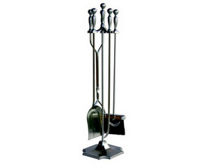 UniFlame 5 Pieces Satin Pewter Fireset with Pedestal Base (NO ETA) - Fast FREE FedEx Shipping!