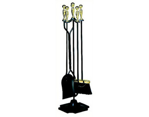 UniFlame F-3189 5 Pieces Polished Brass and Black Fireset