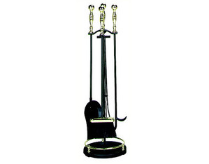 UniFlame F-3618 5 Pieces Polished Brass and Black Fireset with Ball Handles - Fast FREE FedEx Shipping!