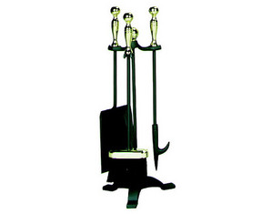 UniFlame F-3692 4 Pieces Polished Brass and Black Fireset - Fast FREE FedEx Shipping!