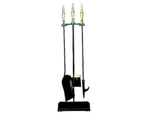 UniFlame F-3719 4 Pieces Polished Brass and Black Fireset - Fast FREE FedEx Shipping!