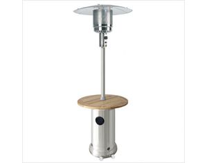 PrimeGlo Tall Stainless Steel Two-Tone Patio Heater With Wood Table