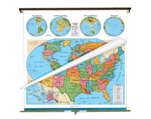 Cram US/World Political Combo Wall Map